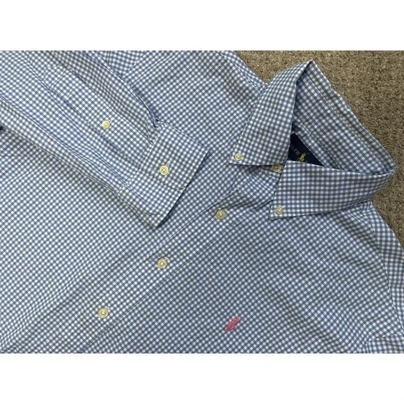 Polo Ralph Lauren Men's Medium Custom Fit Button Down Shirt Gingham Blue White - Picture 1 of 6